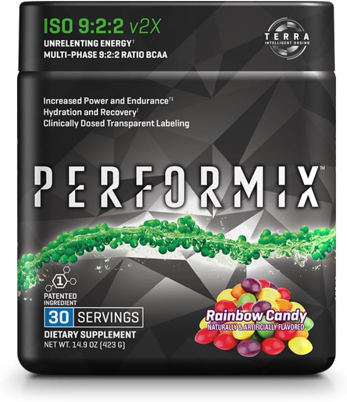 Performix ISO 9:2:2 v2x Multi-Phase BCAA - Recovery Powder, Essential Amino Acids, Energy and Endurance, Rainbow Candy, 30 Serving