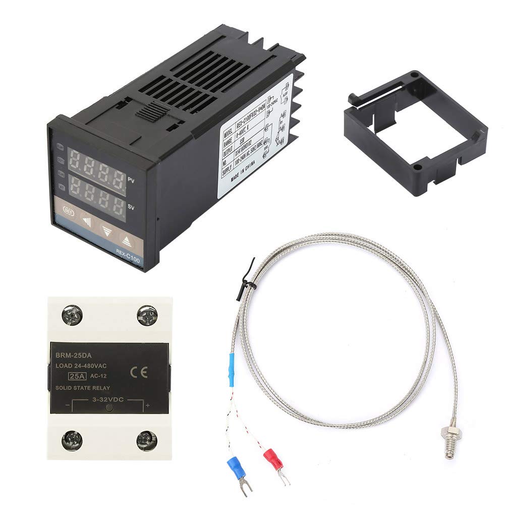 Digital PID Temperature Controller 0-400℃ with 25A SSR & 1m M6 K-Type Thermocouple AC 110-240V Industrial Thermostat Controller for Heating Systems