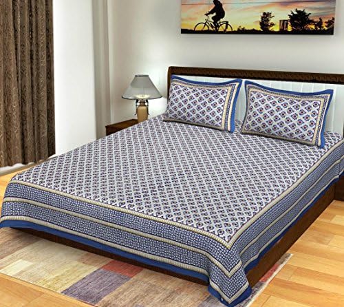 Khushal Homes Pure Cotton Double King Size Bed Sheet with Pillow Covers, Blue