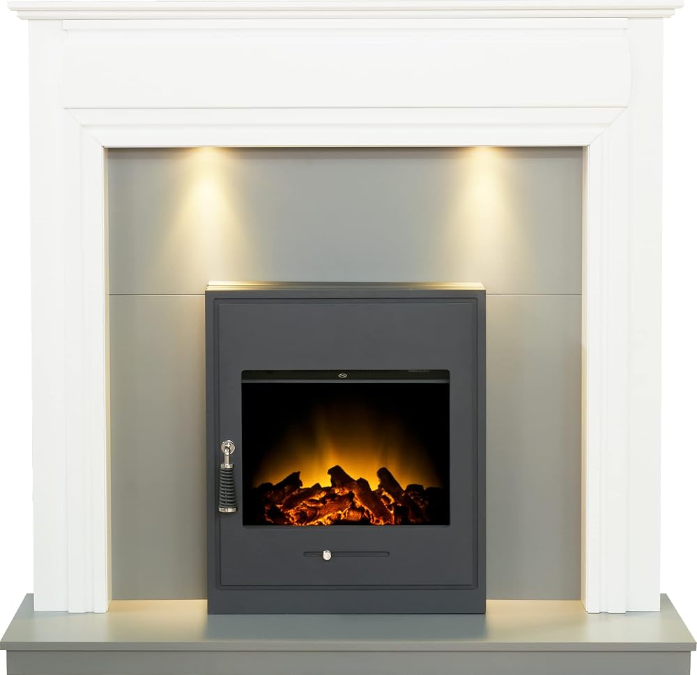 Adam Honley Fireplace Pure White Grey Oslo Electric Stove Black 48 Inch