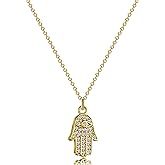 Kyerlyn Hamsa Hand Pendant Necklace 14K Gold Plated Cubic Zirconia CZ Hamsa Hand Necklace Dainty Evil Eye Necklace for Women Handmade Necklace Gift for Her