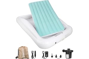 Bestrip Inflatable Toddler Travel Bed, Portable Kids Air Mattress with Electric Pump Toddler Blow Up Bed for Camping Road Tri