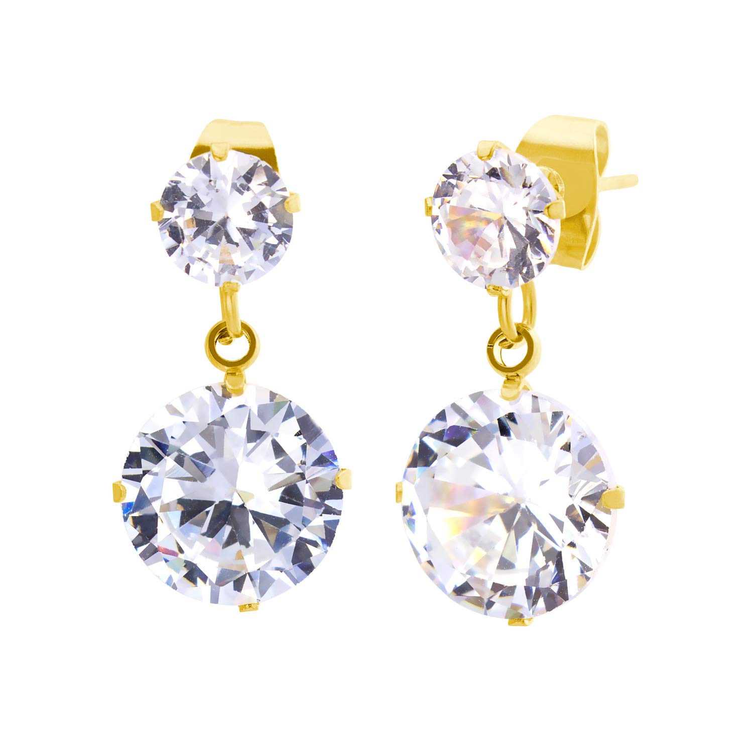 555Jewelry Classic Stainless Steel Stud Round Drop CZ Crystal Earrings for Women, Stainless Steel, Cubic Zirconia