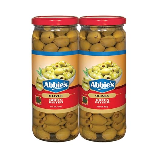 Abbies Green Pitted Olives, 450g, Pack of 2, Product of Spain