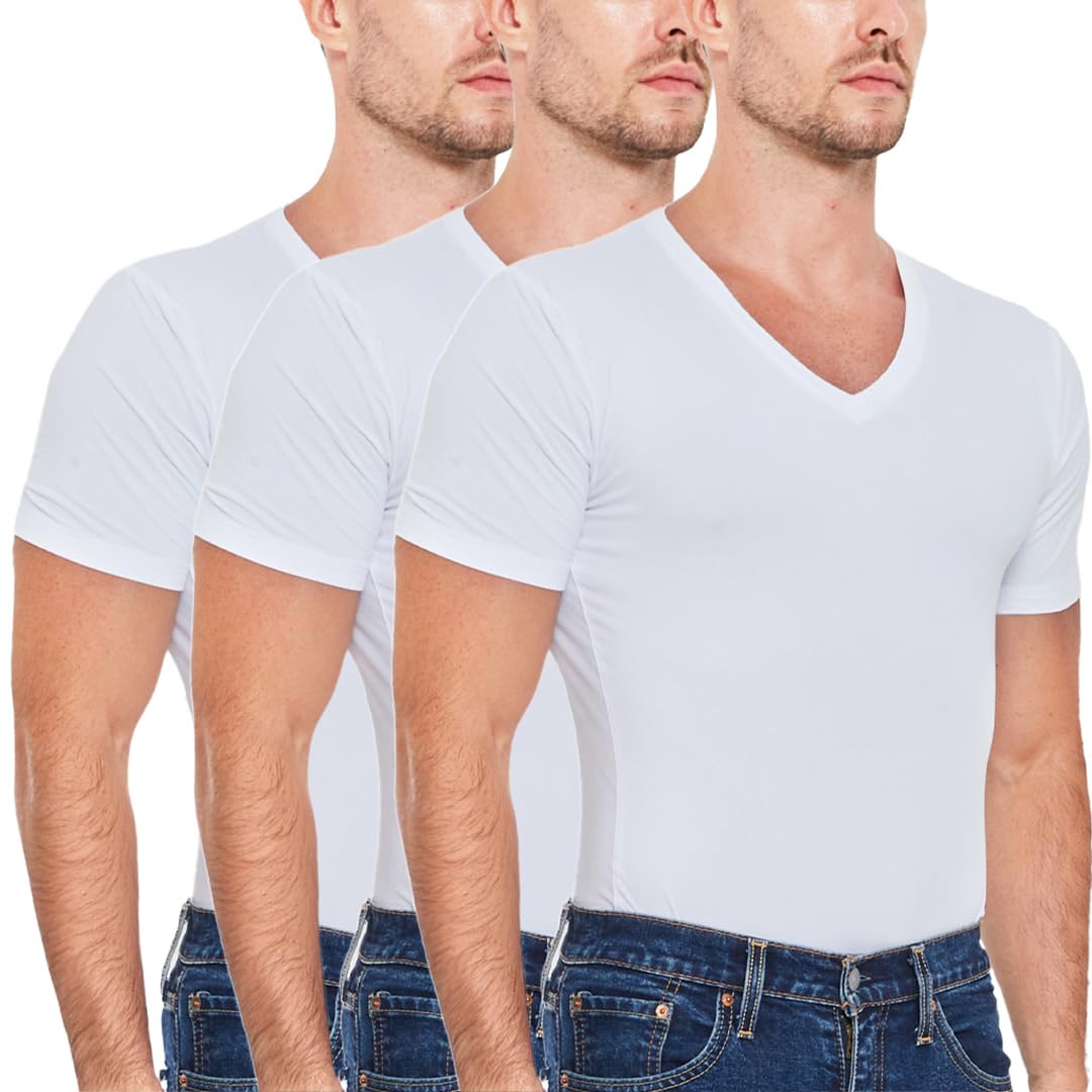 Photo 1 of All Citizens Sweat-Wicking High V Neck Undershirts for Men - Premium Mens Undershirts, Soft, Breathable, Stays Tucked, Pack of 3, White, Medium