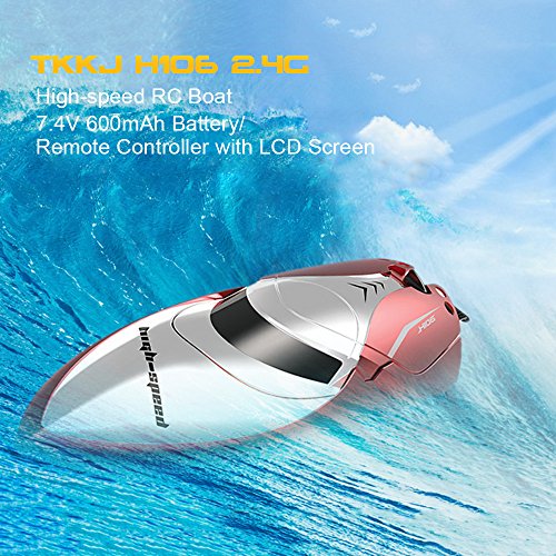 Kidshome High Speed RC Boat Pool Toys Remote Control Boat 600mAh Battery LCD Display for Kids Adults Outdoor Fast Boat Racing