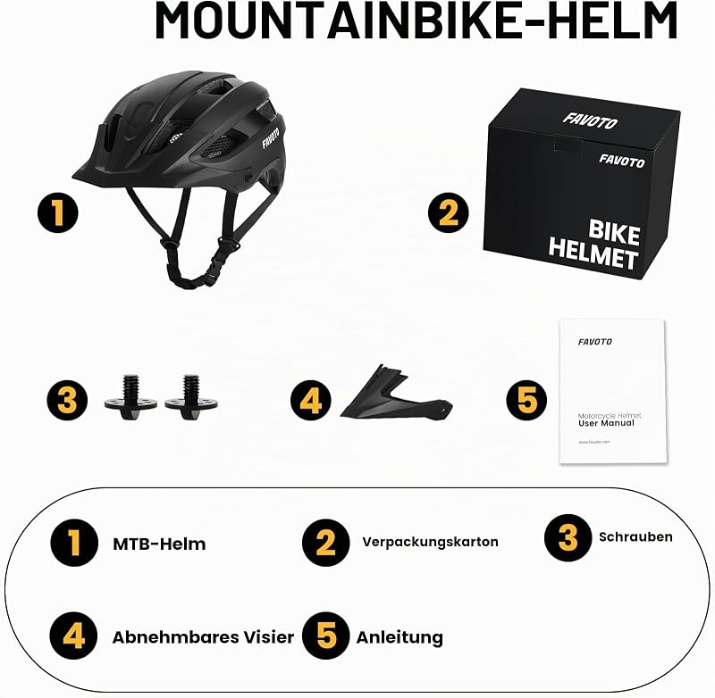 MTB Fahrradhelm mit abnehmbarem Schirm, Leicht Fuer Herren
