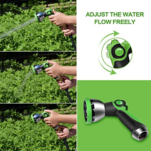 VicTsing Garden Hose Nozzle, Metal Hand Sprayer, No-Squeeze Sprayer with 10 Watering Patterns, Thumb Control, 10 Extra Rubber Washers Are Included, Great for Car, Garden