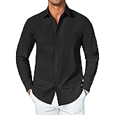 COOFANDY Men's Button Down Long Sleeve Shirt Casual Untucked Dress Shirt Regular Fit Wedding Shirts