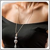 Zeshimb Heart Lariat Y Neckalce Pearl Heart Shaped Y-Pendant Necklace Imitation Baroque Pearls Drop Lariat Necklace Long Snake Chain Sweater Necklace Statement Jewelry for Women