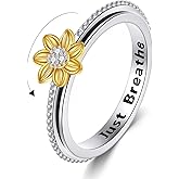 CUPENDA Sunflower Spinner Anxiety Ring 925 Sterling Silver You Are My Sunshine Flower Fidget Ring ADHD Stress Relieving Jewelry for Women Size 7/8