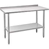 Profeeshaw Stainless Steel Prep Table 24''x48'' Workbench with Backsplash | NSF Commercial Metal Work Table, with Undershelf, Heavy Duty Table, for Kitchen, Restaurant, Home, Gargae and Hotel, 18-gauge