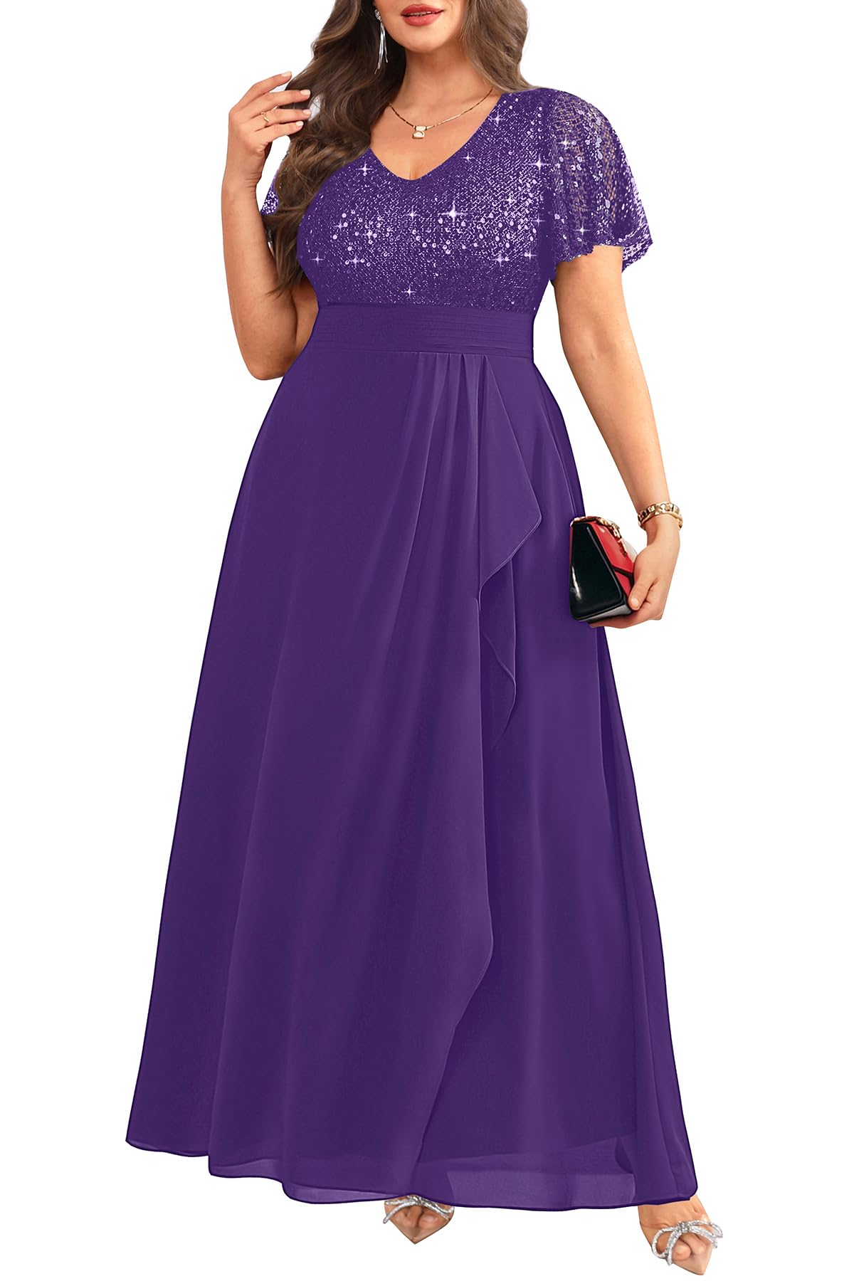 Photo 1 of Plus Size Purple Dress Formal Evening Gowns Bridesmaid Prom Mother of Bride Sequin Long Wedding Guest Holiday Gala Dress