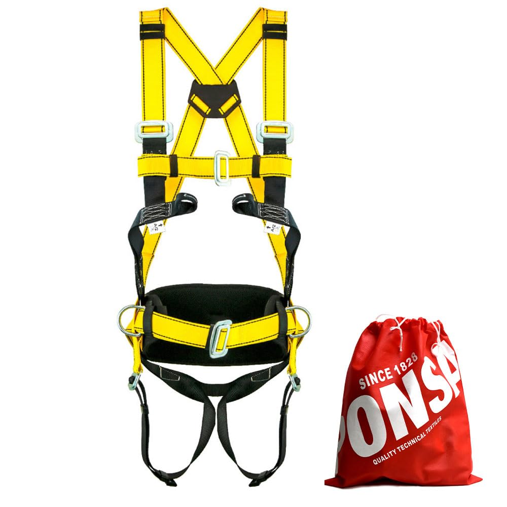 PONSA CGPK8C – Safety Fall-Proof HARNESS Working at Height: Complete Kit with 2 Anchor Points + Positioning Belt + Lashing Strap + 2 Carabiners
