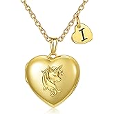 YOUFENG Heart Letter Unicorn Locket Necklace Initial Locket that Holds Pictures Locket Birthday Gifts