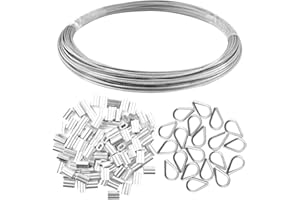 Yookat Wire Rope Cable Includes 1/16inch x 66Feet Stainless Steel Wire Rope Cable 100Pcs Aluminum Crimping Sleeves and 20Pcs Stainless Steel Thimble Cable Railing Kits