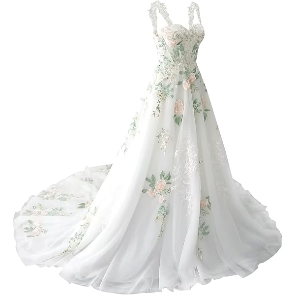 green embroidered wedding dress Amazon.com: Lace Applique Wedding Dresses for Bride 2026 Forest Colorful Bridal  Dress Ivory Floral Tulle Wedding Gowns for Bride US0 : Clothing, Shoes &  Jewelry