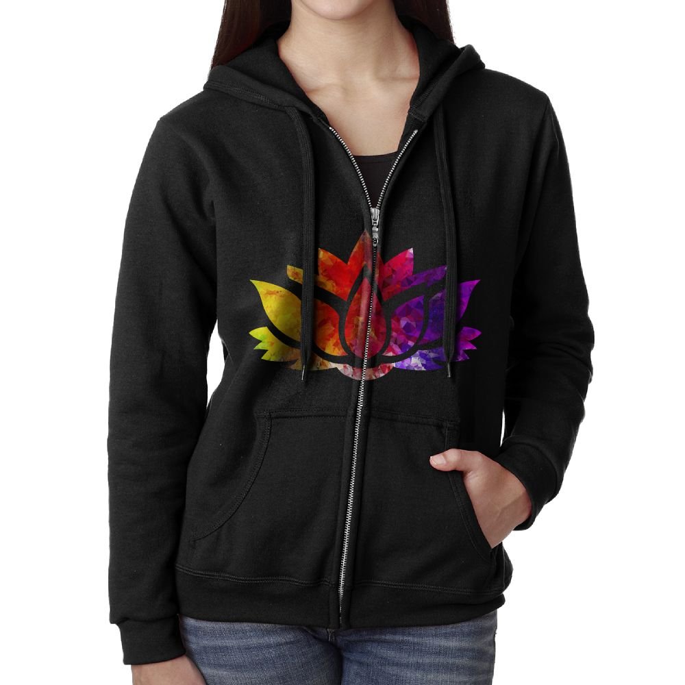 Okb Womens Full Zip Up Sweatshirt Lotus Flower Comfy