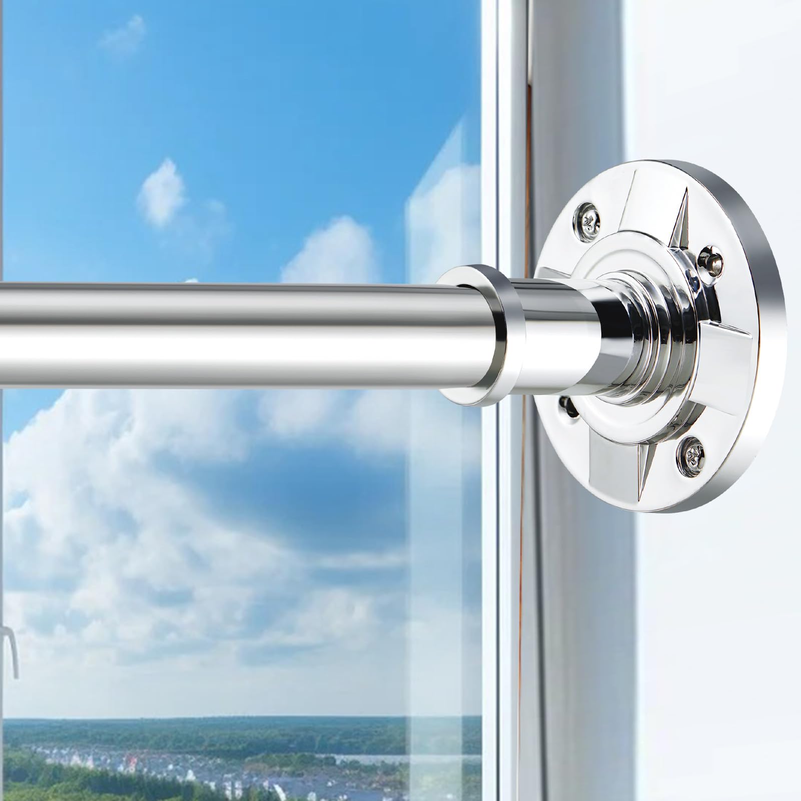Photo 1 of Shower Curtain Rod 31-100 In Adjustable Pole Heavy Duty Silver Tension Rods Spring Drilling and No Drilling Shower Rod for Bathroom Window Anti-Slip Never Rust