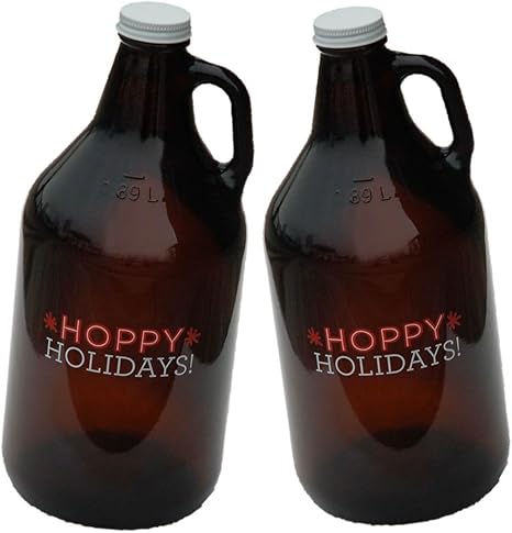 Amazon Com Libbey 64 Ounce Hoppy Holidays 1 2 Gallon Beer Growler Amber Glass Set Of 2 Kitchen Dining