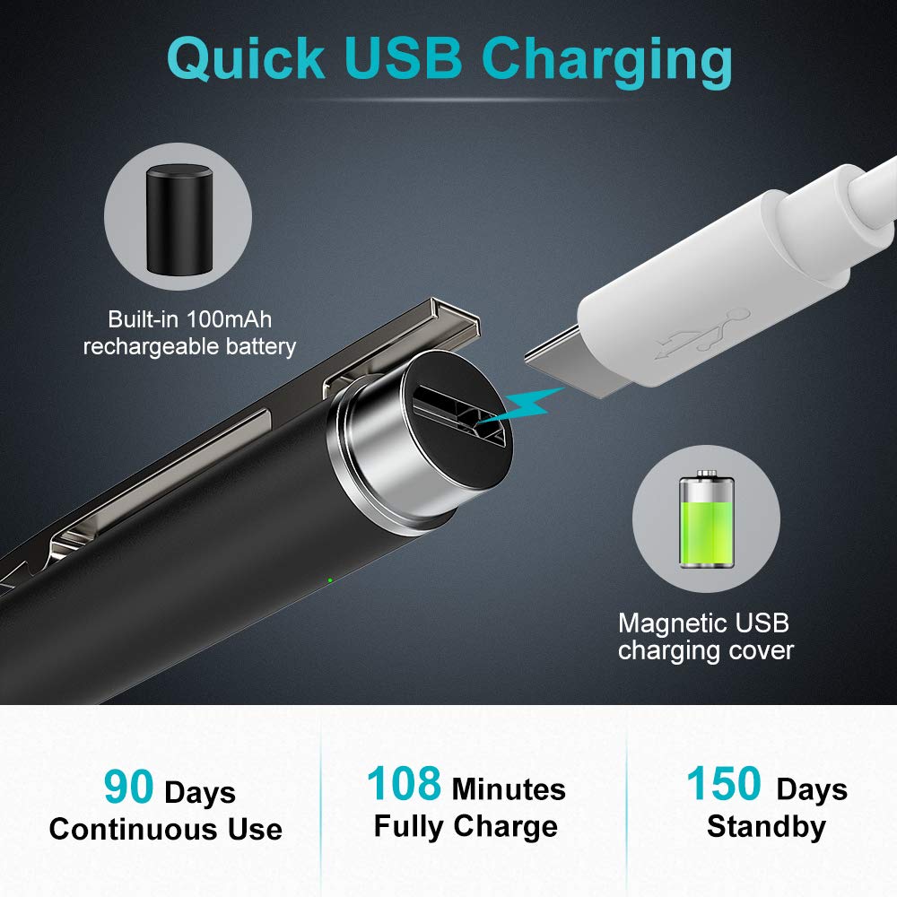 MoKo Rechargeable Stylus Pen, Capacitive Pencil Compatible with Surface Go 2/Pro 7 2019/Pro 6/Book 3 & 2/Pro X/Pro 5 (2017)/Pro 4/Pro 3, Surface 3/Go/Laptop with 1024 Pressure Sensitivity