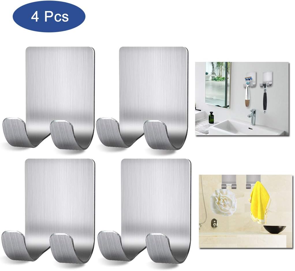 Razor Holder Shaver Hook Hanger Stand, Multi Purpose Self Adhesive Storage Hook, Heavy Duty Razor Holder for Shower Shaving Razor, Keys, Kitchen Utensils, Towel (4-Pack)