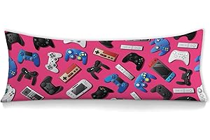 WONDERGIFT Game Body Pillow Cover for Boys Gifts Gaming Pattern Long Pillow Case with Zipper Ultra Soft Decorative Modern Large Pillowcases Soft Cushion Covers for gameroom,Bedroom,Couch,Sofa 20"x54"(Pink)
