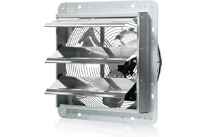 KEN BROWN JPOWER 12 Inch Shutter Exhaust Fan, Gable Vent Fan, Wall Mount Ventilation, Automatic Aluminum Blades, High Speed, 1800CFM, for Garages, Shop, Greenhouse, Attic