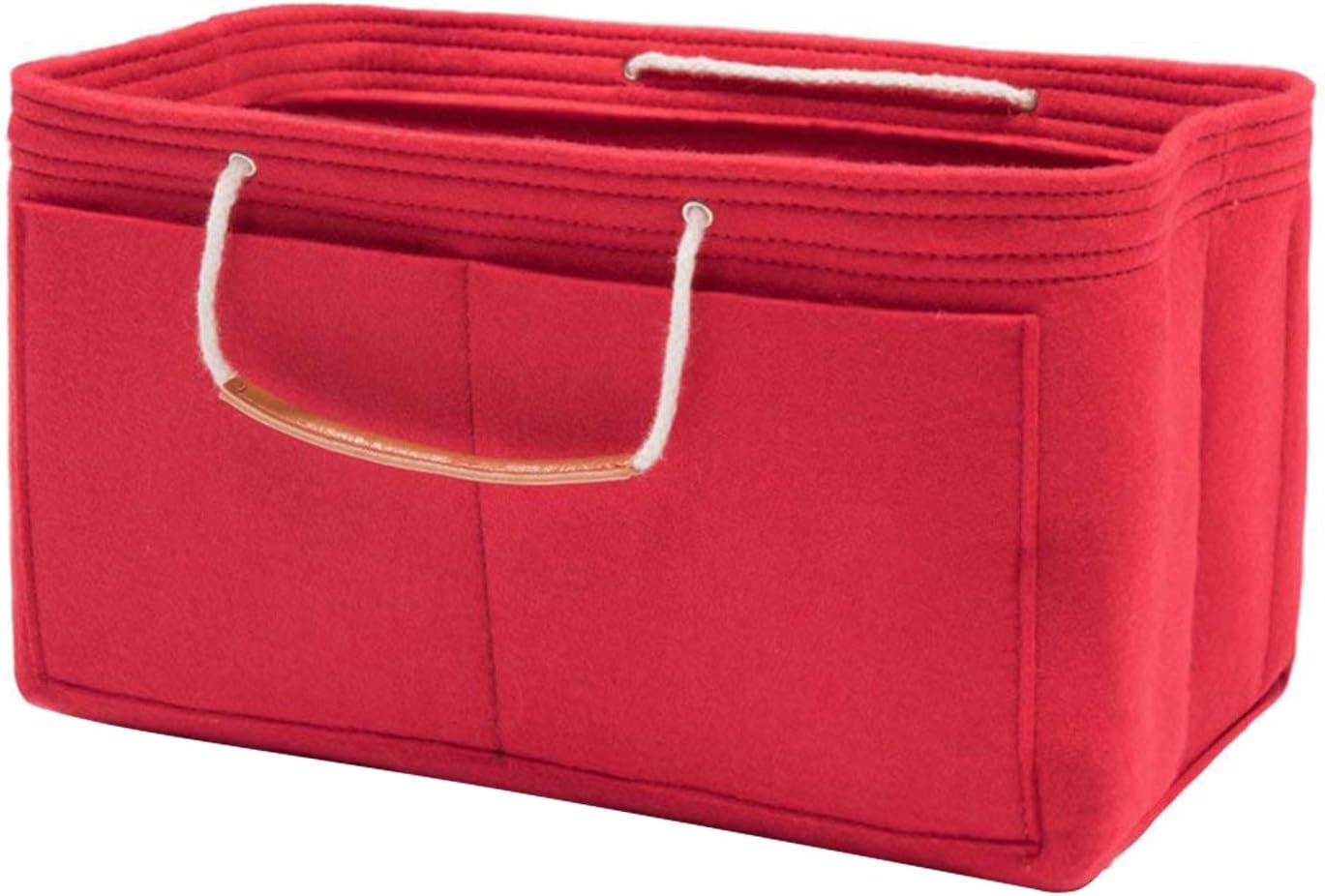 NOTAG Felt Handbag Organiser, Multi-Pocekt Bag Organiser Insert Tote Organiser with Double Handles (X-S, Red)