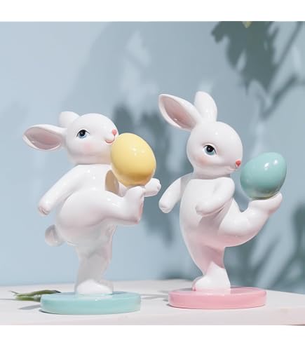 Kissing Bunnies Ceramic Candy Bowl - White Retro Rabbit Candy Dish For Easter & Special Occasions - View #5