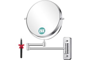 Auxmir 1X/20X Magnifying Bathroom Mirror, 8 Inch Wall Mounted Makeup Mirror, Extendable Dual-Sided Vanity Mirror with 360° Sw
