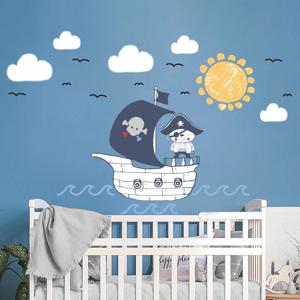 Children's Wall Stickers - Baby Room Decoration - Children's Bedroom Wall Sticker - Pirate Bear - Height 60 x Length 90 cm