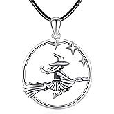 YEESIA Witch Necklace for Women S925 Sterling Silver Gothic Witch Pendant Necklaces Christmas Party Jewelry Gifts for Wife Mom Sisters