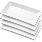Yedio Porcelain Rectangular Dinner Platters, 9.75 Inch Rectangle Serving Plates for Sushi, Snacks, Cake, Meat &amp; Appetizers, Set of 4, Elegant White Design