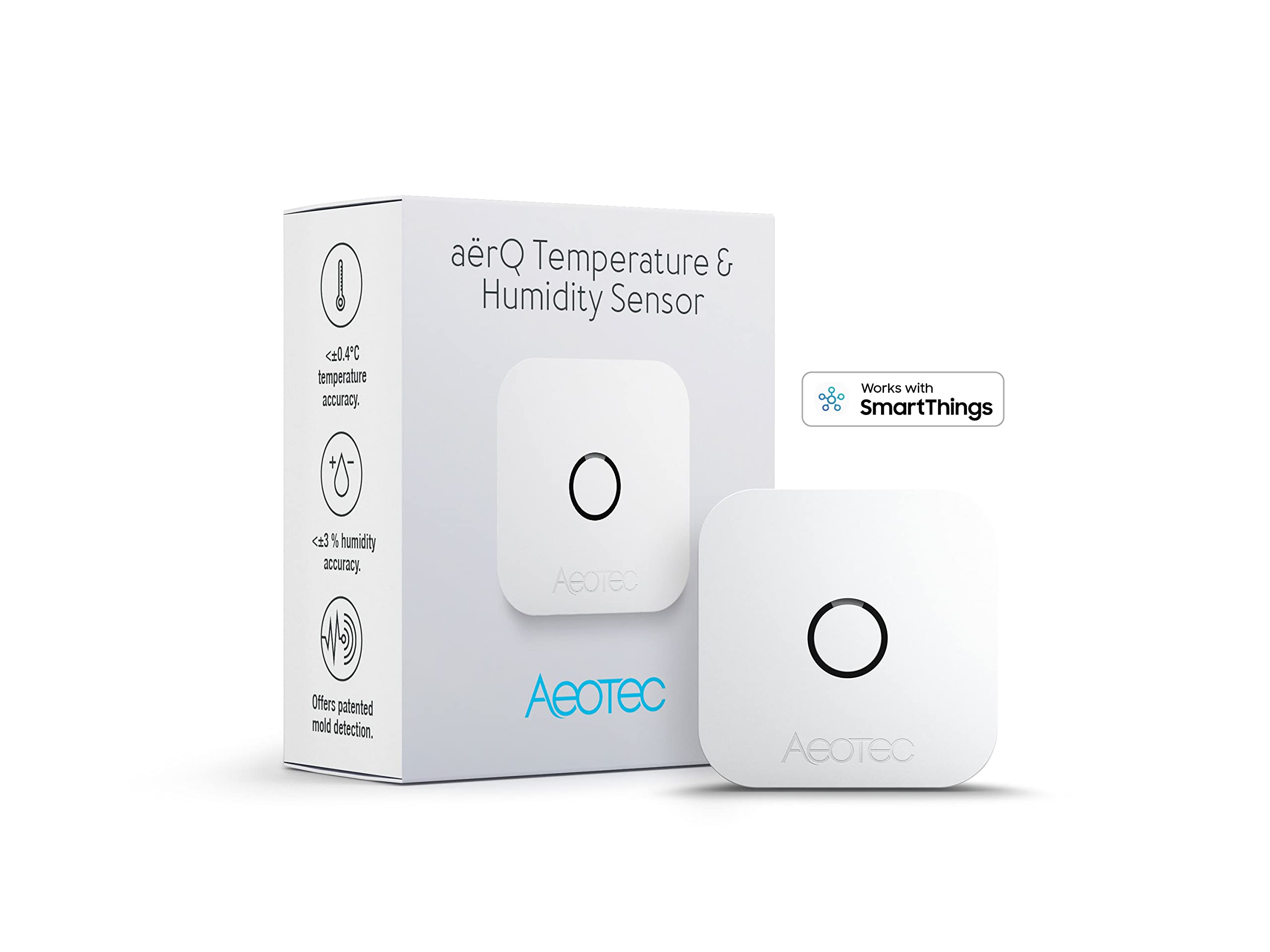AEOTEC ZWA039 aërQ Temperature & Humidity Sensor, Z-Wave, SmartThings, White