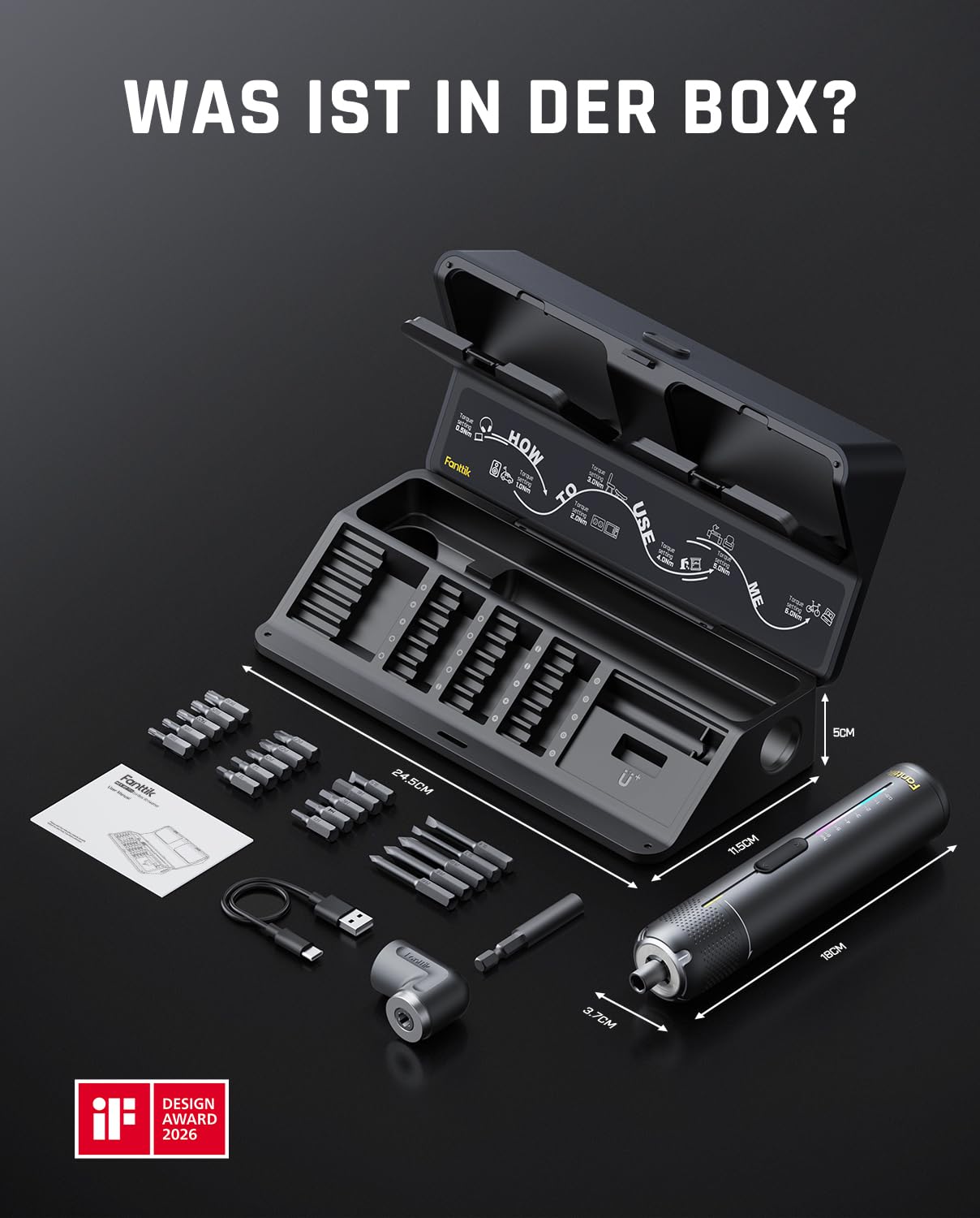 Fanttik S2 Pro 3,7V Elektroschrauber, Akku-Schrauberset, 7 Drehmoment (0,5 bis 6 Nm), 20 magnetische Bits, 1/4-Zoll-Sechskant-Aufnahme mit 90°-Adapter, geeignet für Möbel und Haushaltsreparaturen 8