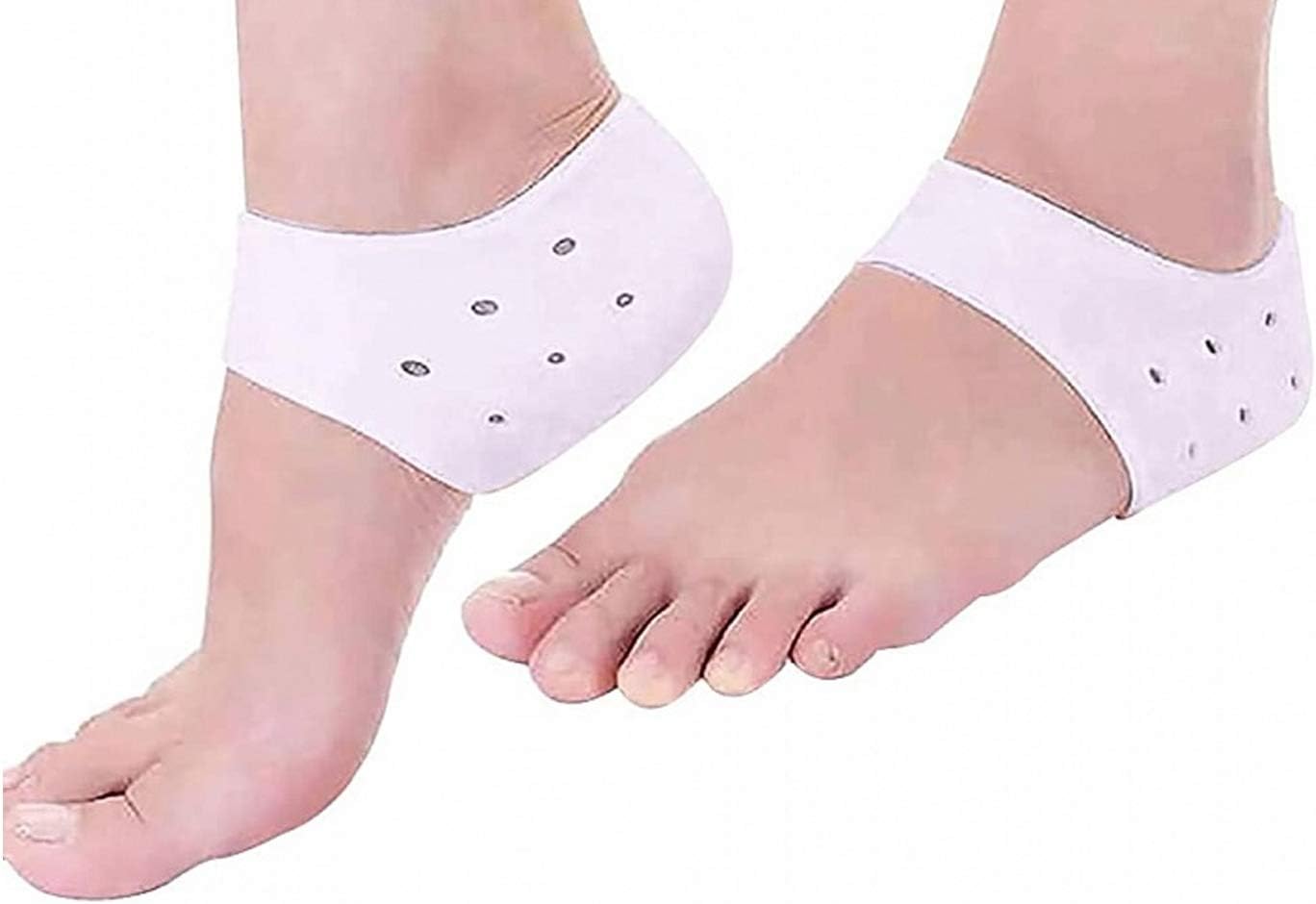 IZZORI Silicone Gel Socks for Dry Hard Cracked Heel Repair Pad Swelling and Pain Relief Ankle Plantar Fasciitis for Men and Women (Free Size, White)