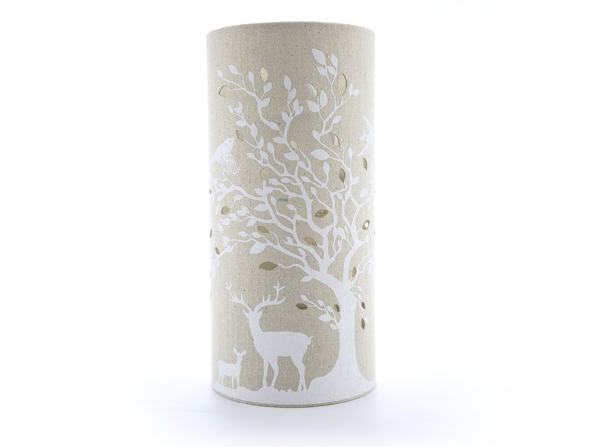 Light-Glow Handcrafted Fabric Table Lamp - Nature-Inspired Perforated Designs, Soft Ambient Lighting, Various Wildlife Patterns (Deer & Birds)