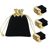 zmgmsmh 2.8x3.6 Inch Black 30 pcs Drawstring Velvet Gift Bags with Gold Edge Pouches for Small Gift Jewelry Pouches Wedding Favors Candy Dice Bags (2.8x3.6 Inch black)
