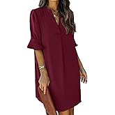 QACOHU Summer Dresses for Women V Neck Ruffle Short Sleeve Casual Shift Dress