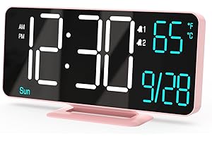 KOSUMOSU Clock for Bedroom, 6.7in Digital Alarm Clock, Auto Dimming, Room Temperature, Day of The Week, Seconds, Date, Alarm Clocks for Bedrooms, Digital Clocks for Living Room