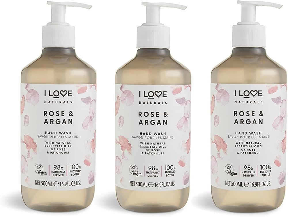 I LOVE Naturals Rose Argan Hand Wash 500ml Vegan Floral Cruelty-Free 3 Pack