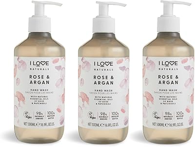 I LOVE Naturals Rose Argan Hand Wash 500ml Vegan Floral Cruelty-Free 3 Pack