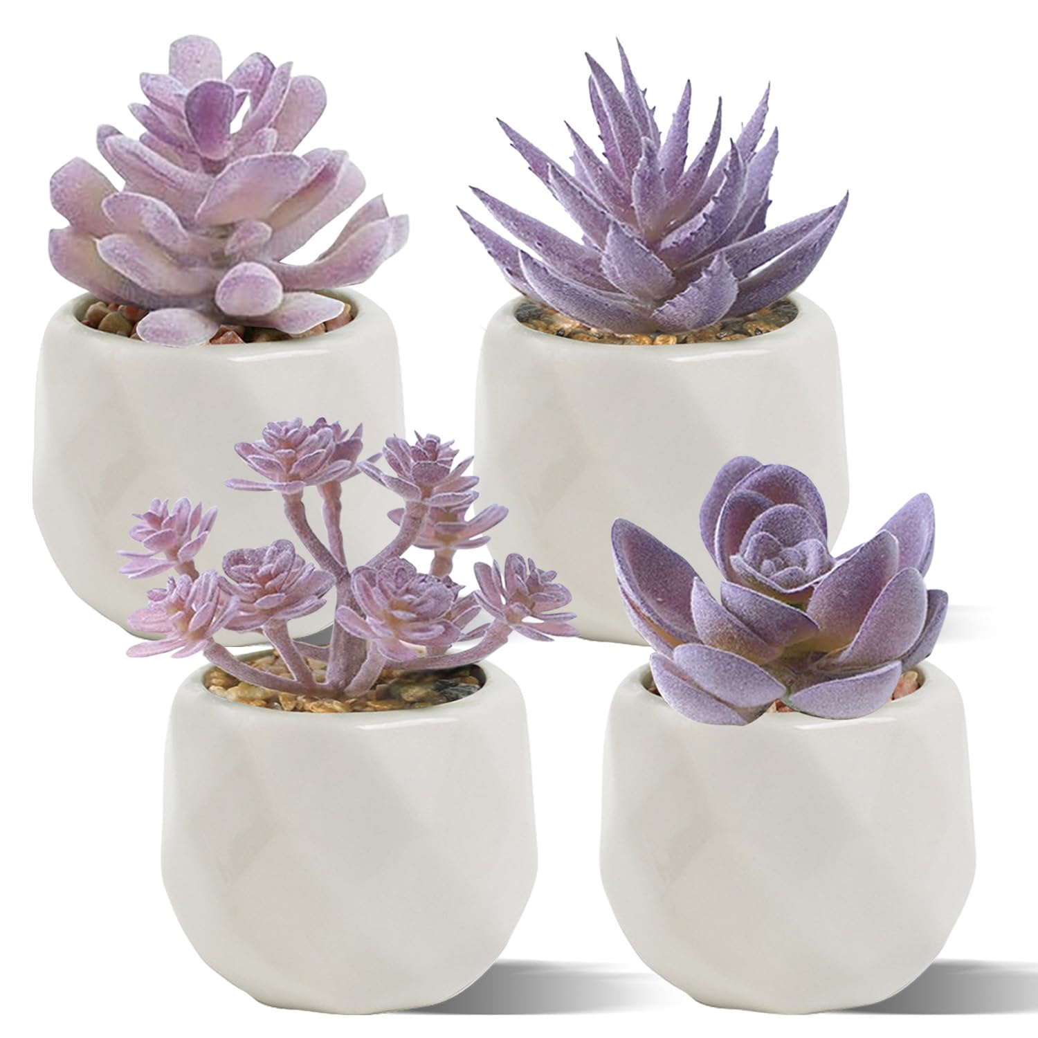Duscdesp Set of 4 Artificial Succulent Plants, Purple Faux Plants for Indoors, Plastic Desk Plant for Bathroom Office Decor
