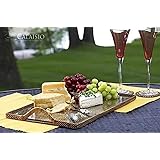 Calaisio, Medium Woven Serving Tray with Handles, and Removable Glass Bottom Insert, 17 Inches x 12 Inches