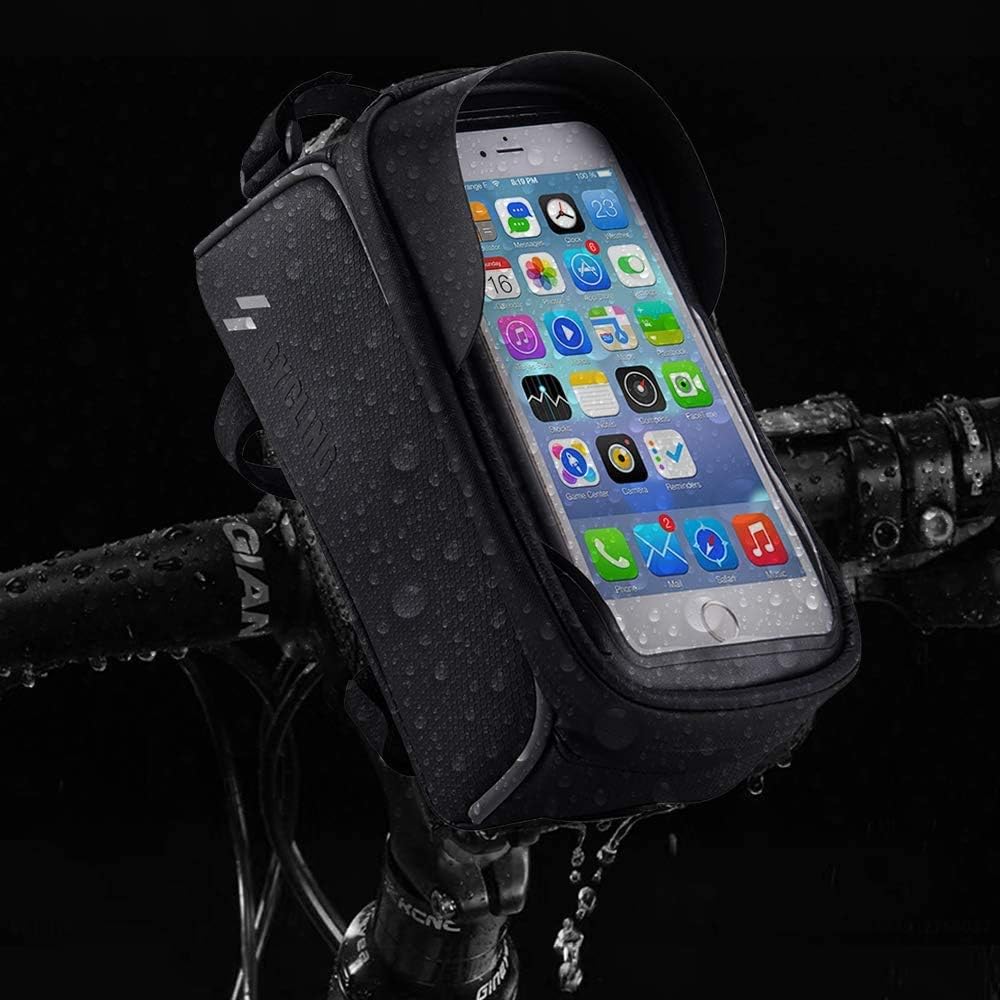 Bicycle Front Frame Bag, Mountain Bike Front Tube Handlebar Bag, with Touch-Screen Mobile Phone Bag, Suitable for Mobile Phones Under 6.5 Inches iPhone 11 8 Plus Xs Max : Sports & Outdoors