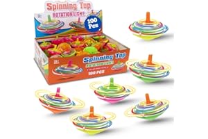 LIBERTY IMPORTS 100 Pieces LED Light Up Flashing Mini Spinning Tops with Gyroscope - Kids Novelty Bulk Spin Toys Party Favors Bundle Pack Multicolored