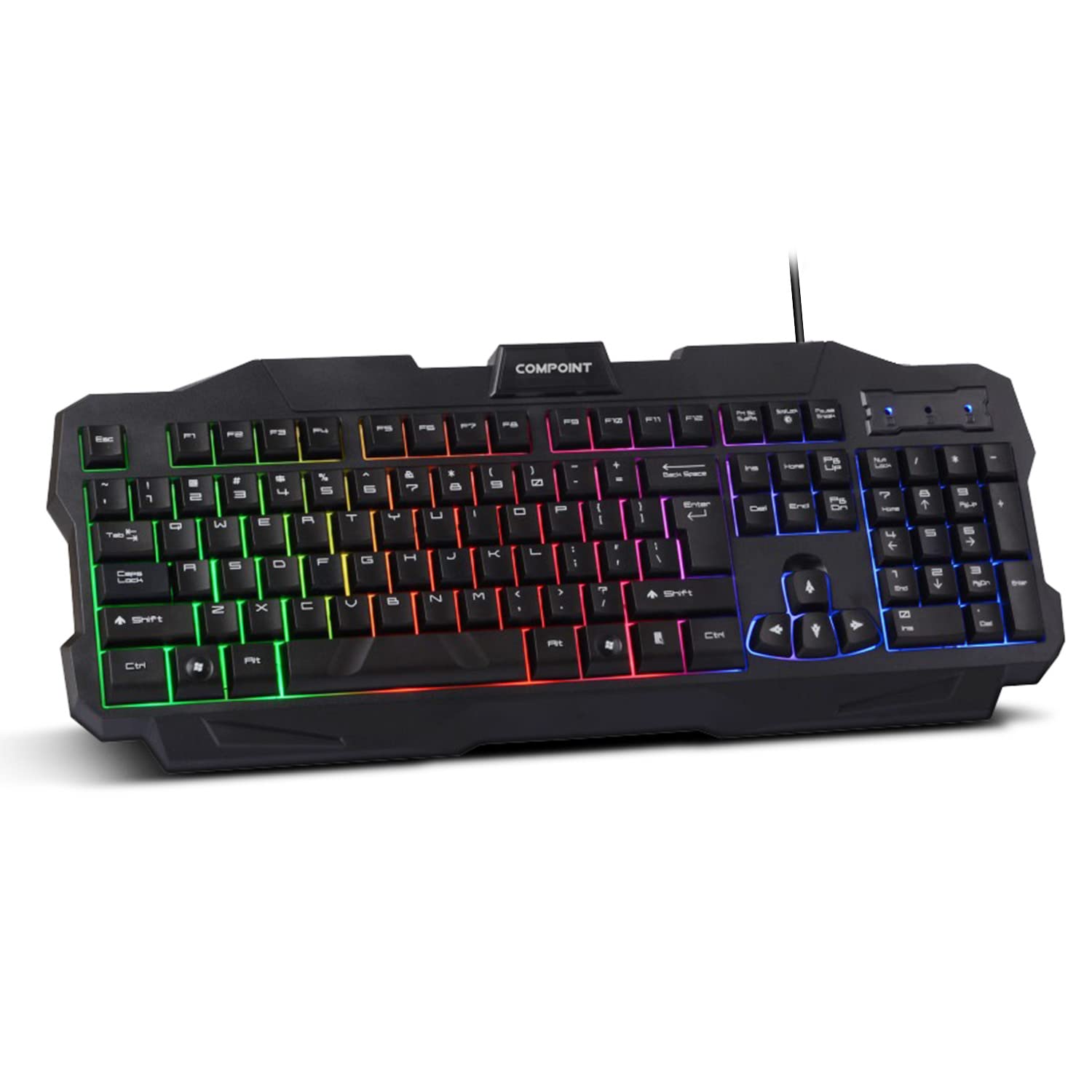 Compoint Gaming Keyboard RGB Illumination USB Wired for PC Gamers, PS4, PS5, Laptop, Xbox, MAC, Smart TV Quiet Computer backlight Keyboard, Wrist Rest, Dust Resistant Silent Mechanical UK Layout