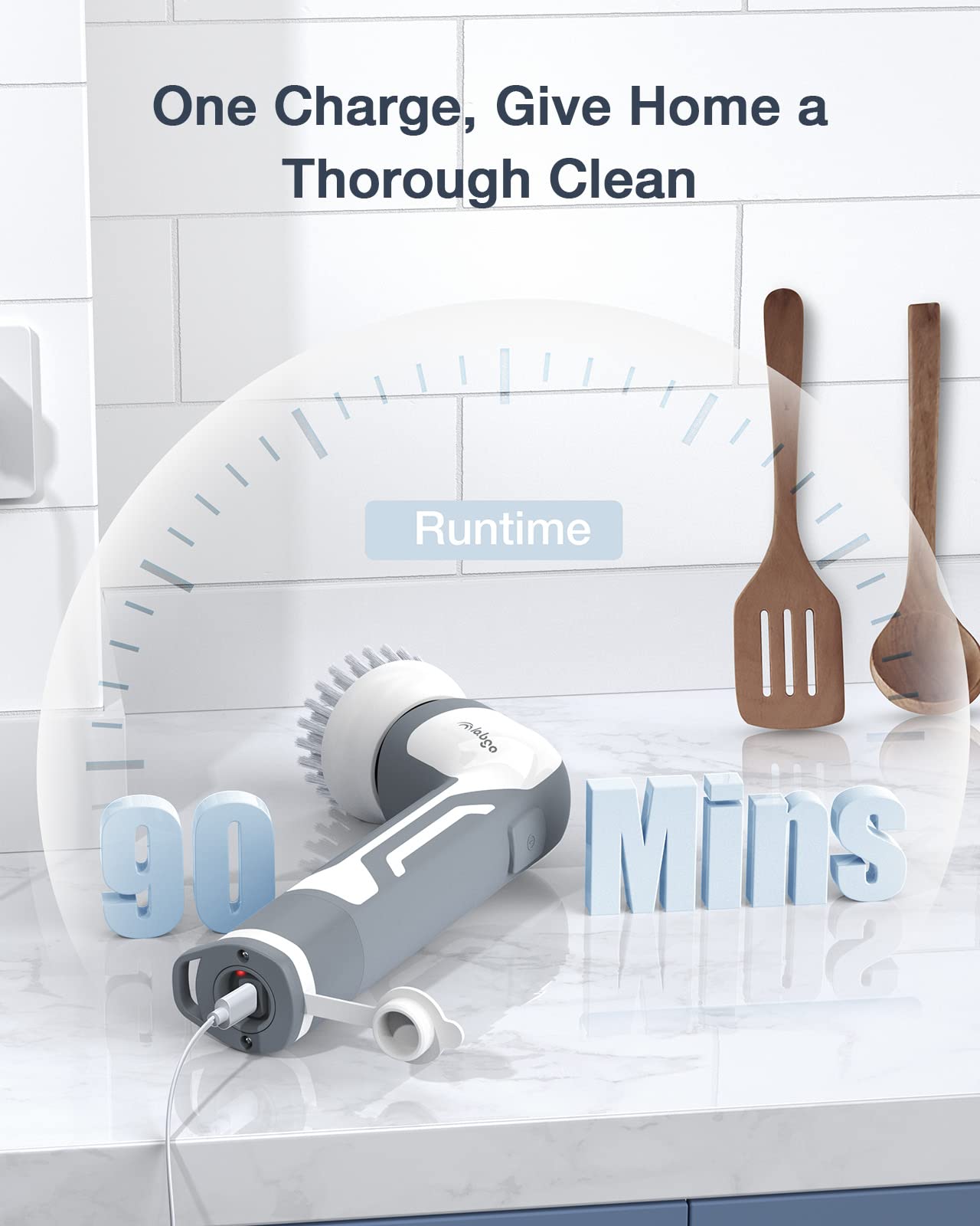 LABIGO Electric Spin Scrubber Bathroom Scrubber Shower Scrubber for Cleaning Tub Tile Floor Window Kitchen Sink, Power Scrubber Cordless Cleaning Brush with 5 Replaceable Brush Heads (GreyLA5)