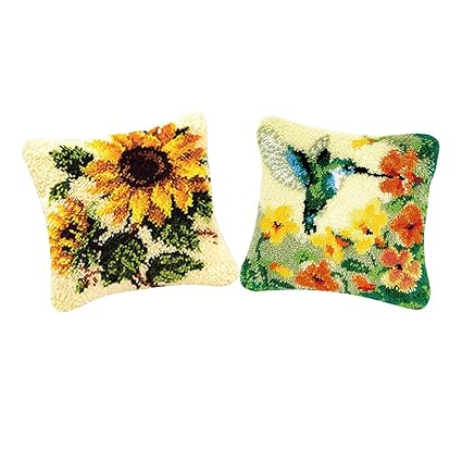 Baosity Funny Flower Latch Hook Rug Kits Pillow Case Making
